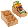 HTB 4-Section Snack Organizer with Removable Dividers for Kitchen, Cabinet, Office, Countertop, 2 Pack Bamboo Pantry Storage Org
