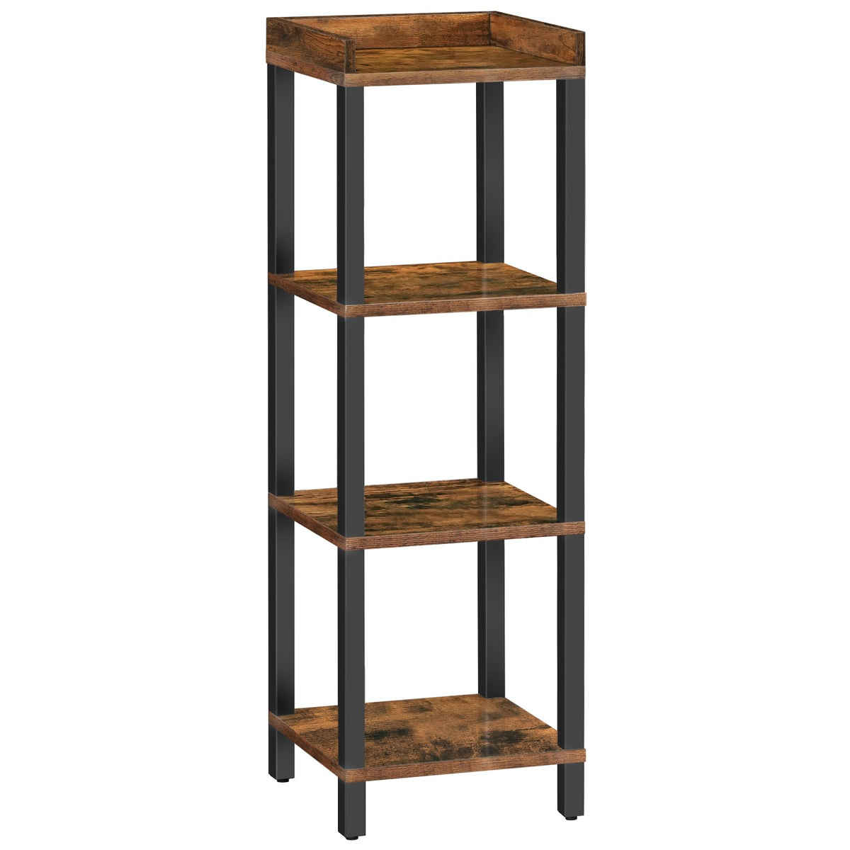 HOOBRO Small Bookcase, Industrial Style Bookshelf for Narrow Spaces, 4Tier Square Book Shelf Stand, Wooden Storage Rack Display