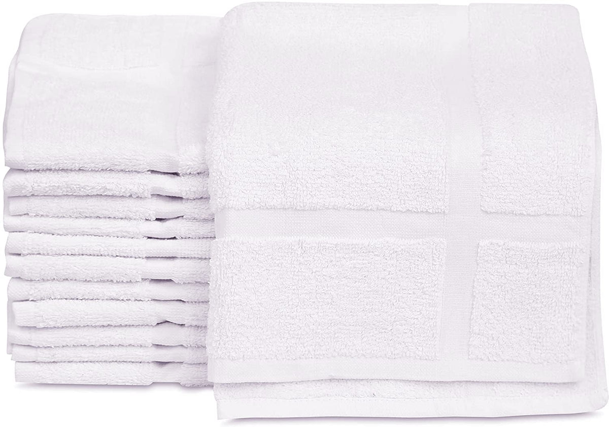 GOLD TEXTILES 12 Pack New Cotton Blend Economy White Hotel Bath Mat Towel (18x25 Inches) Light Weight Quick Drying & Machine Was