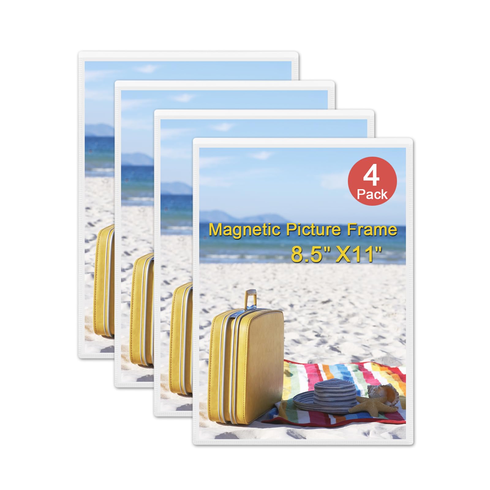 KikoSkool Magnetic Picture Frames, 4 Pack,Holds 8.5 x 11 Fridge Magnets Photos Frame, Magnetic Photo Pocket Perfect for Displayi