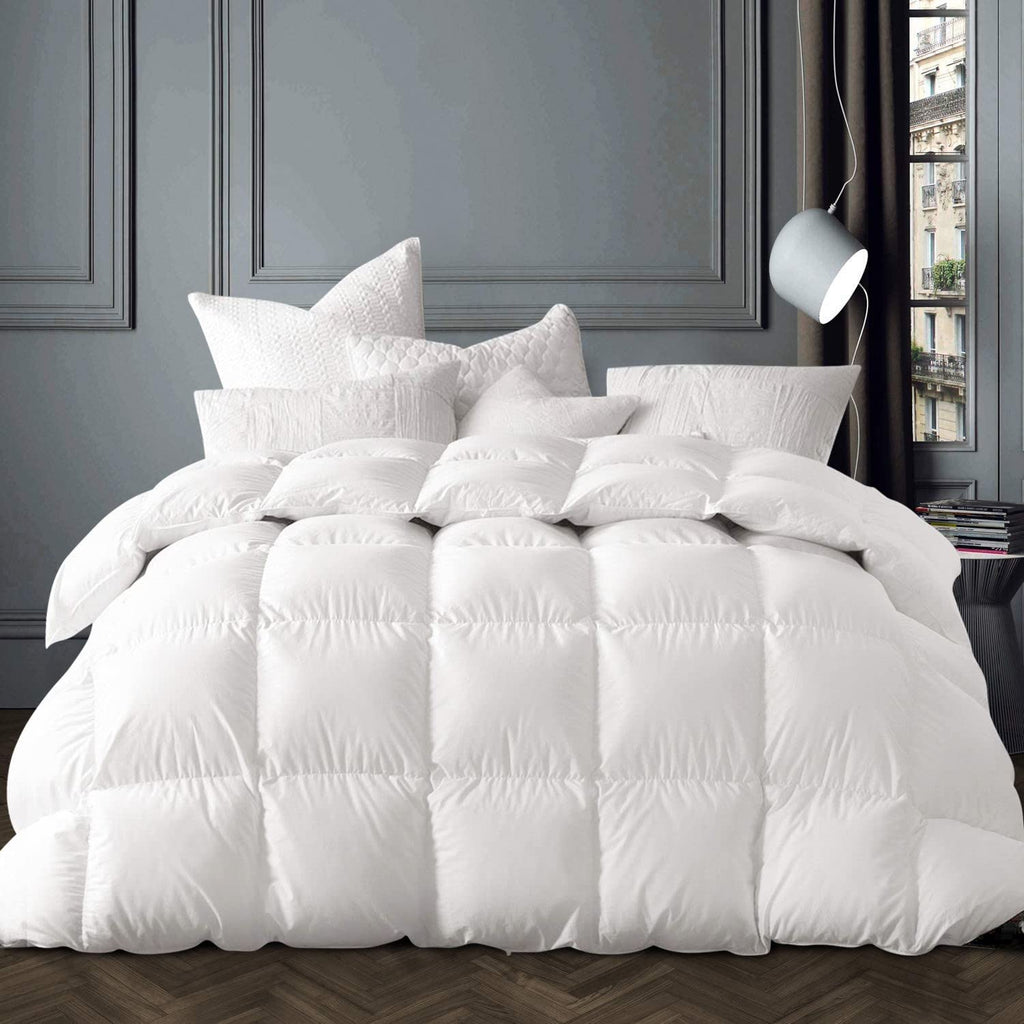 Globon King Size Winter White Goose Down Comforter, 800 Fill Power, 400 Thread Count, Ultra Soft Noiseless Shell, White
