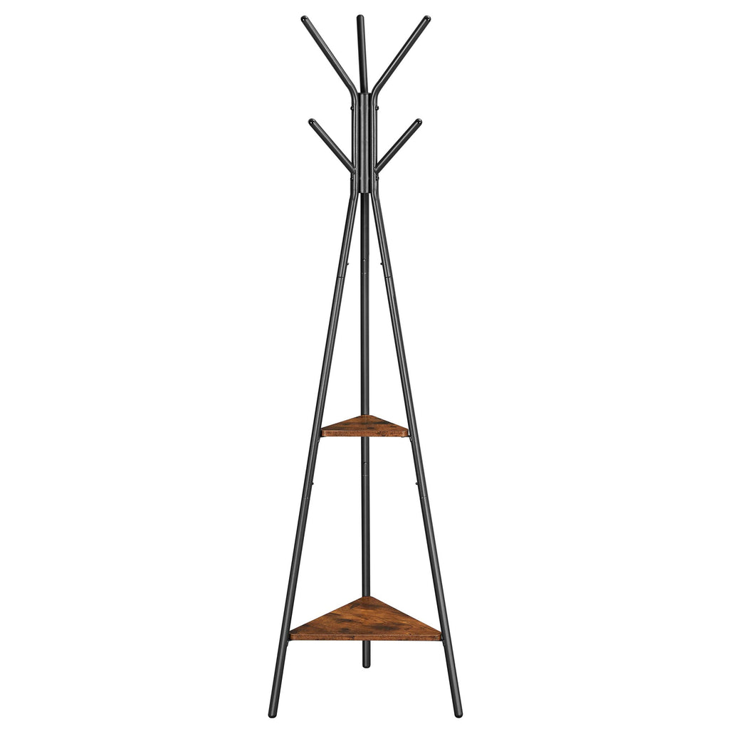 Vasagle Coat Rack Freestanding, Coat Hanger Stand, Hall Tree With 2 Shelves, For Clothes, Hat, Bag, Industrial Style, Rustic Brown And Black Urcr16Bx