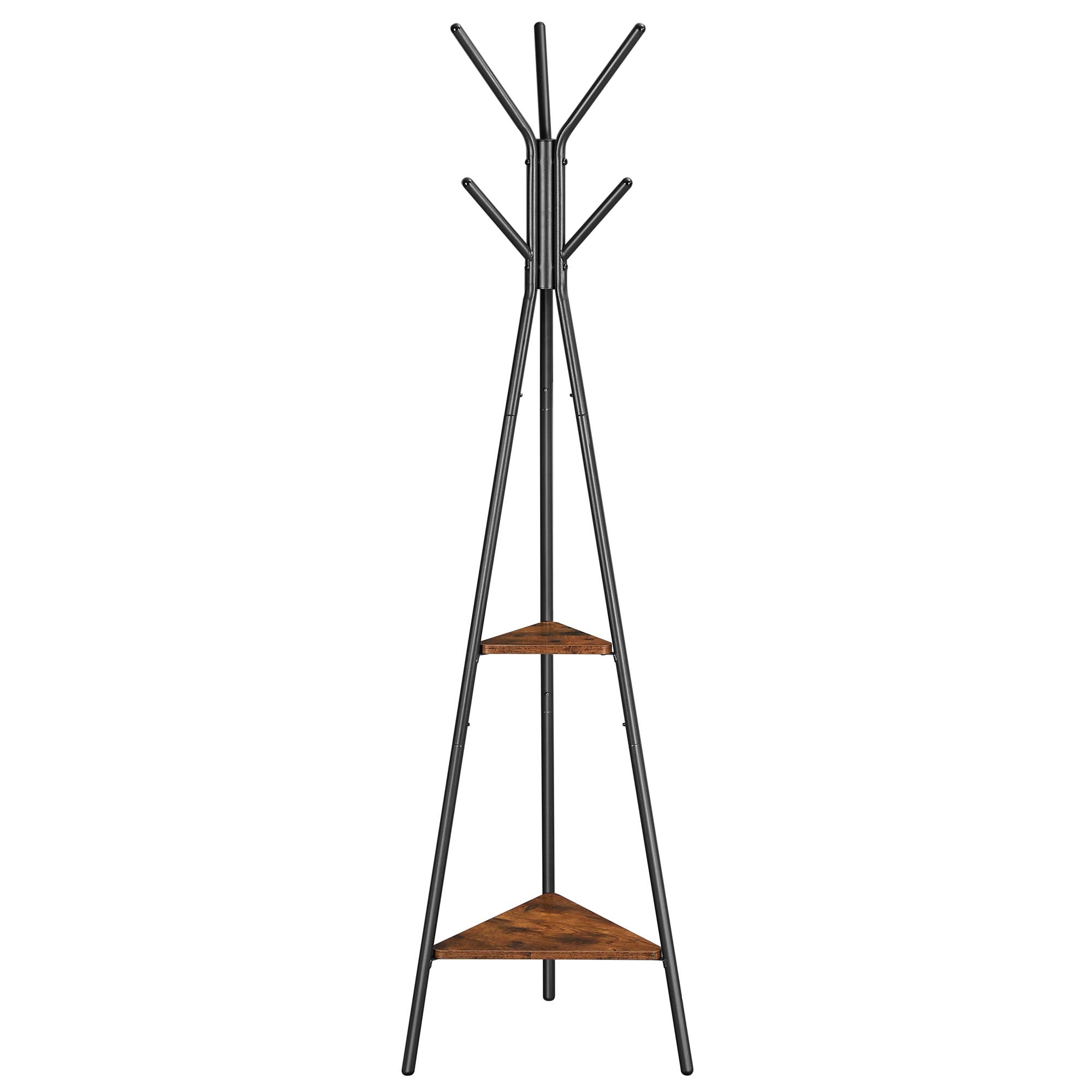 Vasagle Coat Rack Freestanding, Coat Hanger Stand, Hall Tree With 2 Shelves, For Clothes, Hat, Bag, Industrial Style, Rustic Brown And Black Urcr16Bx