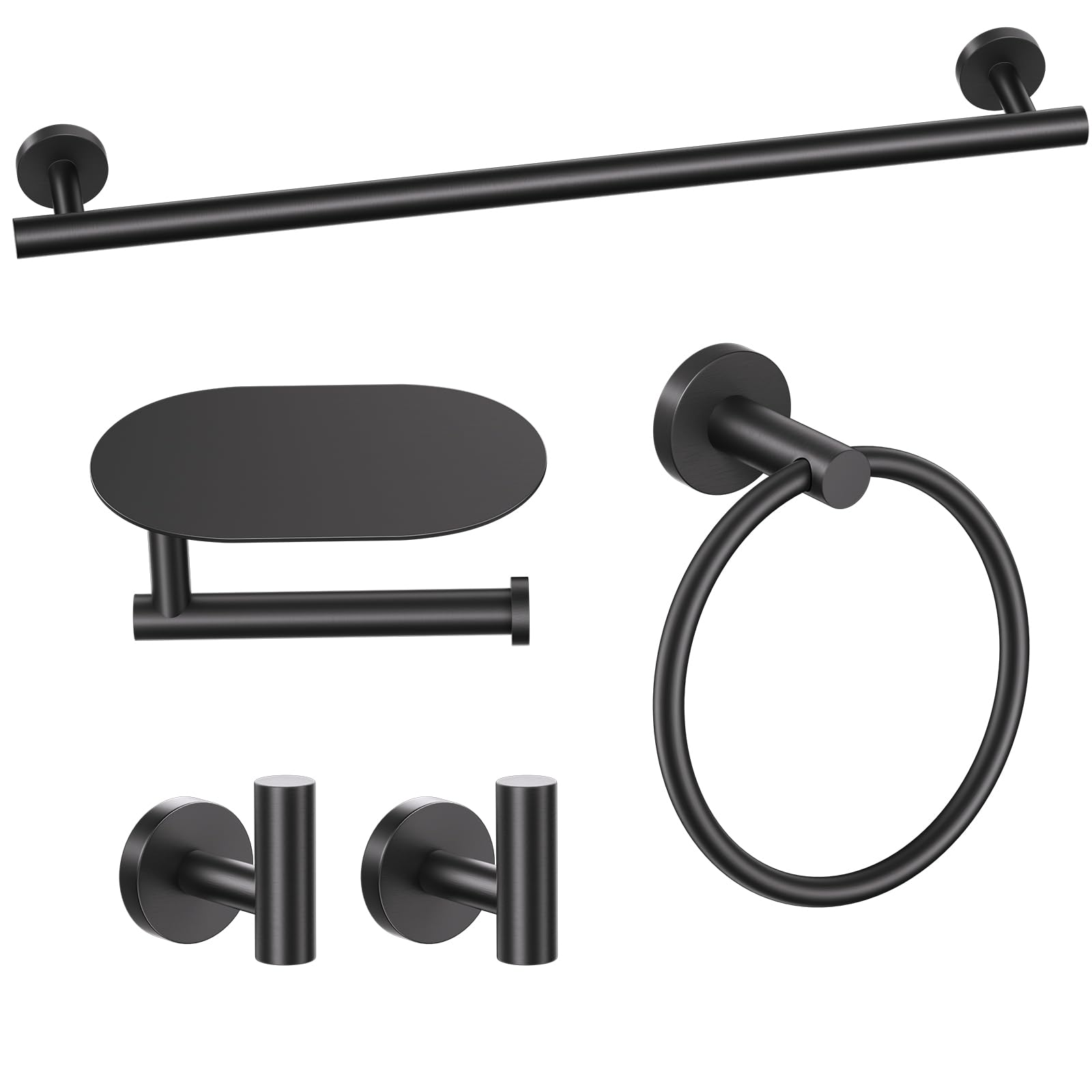TURS Matte Black 5 Piece Bathroom Hardware Set, SUS304 Stainless Steel Bath Towel Bar Set, Bathroom Towel Rack Set Wall Mounted