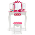 HONEY JOY Kids Vanity, Princess Makeup Vanity Set for Little Girls, Real Glass Tri-Folding Mirror, Bedroom Dressing Table & Chai