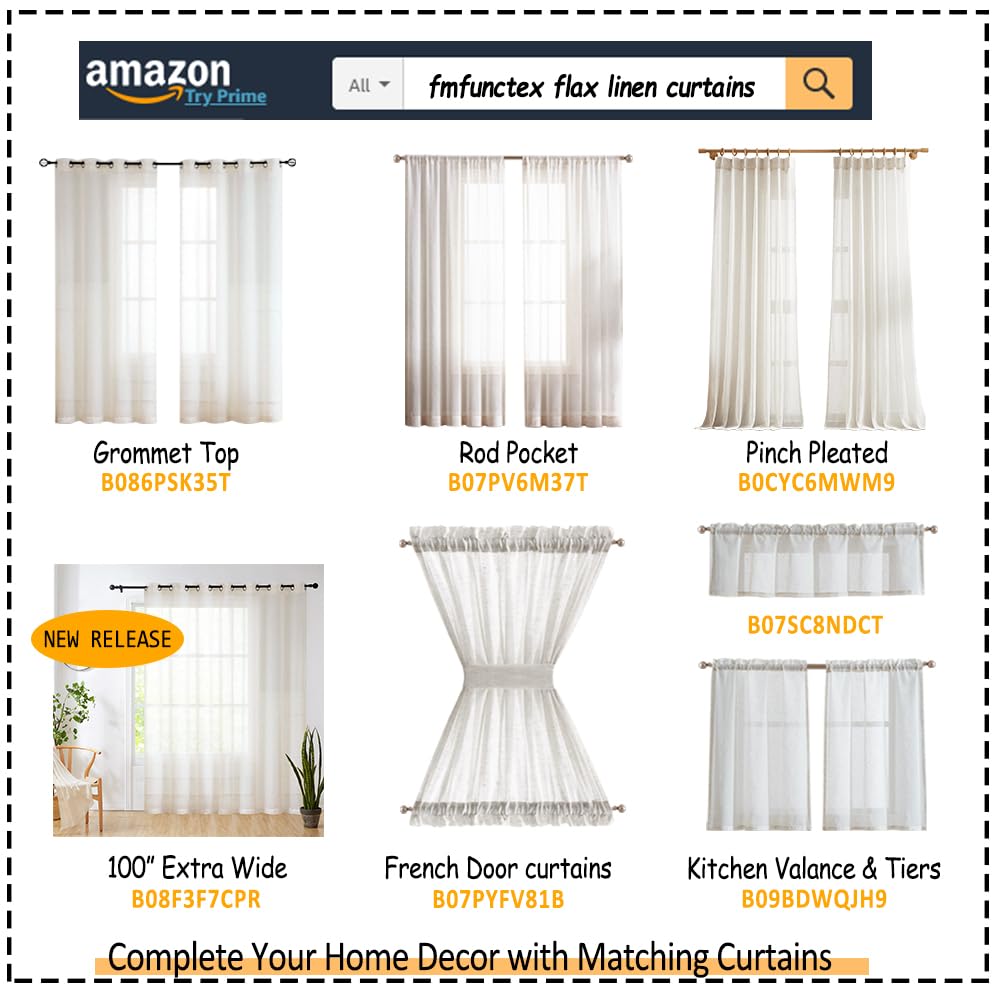 Fmfunctex Linen Sheer Pinch Pleated Curtains For Living Room, Linen Flax Beige 84 Inches Long Sheer Curtain Panels For Bedroom,