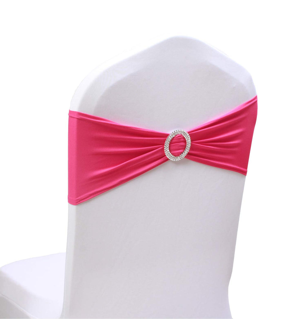 50PCS Spandex Chair Sashes Bows Elastic Chair Bands with Buckle Slider Sashes Bows for Wedding Decorations (50PCS, Fushia)