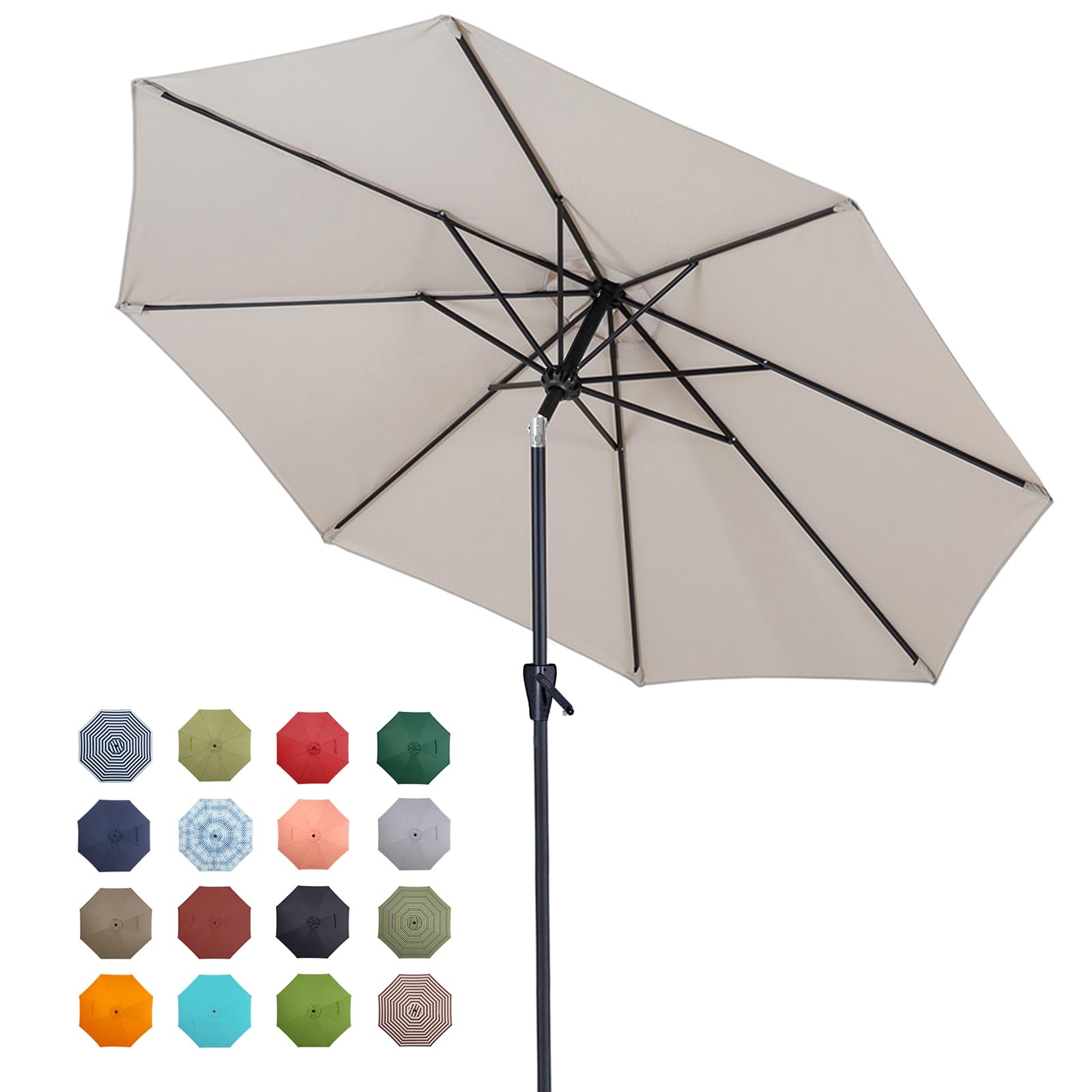Tempera 7.5Ft Patio Market Outdoor Table Umbrella With Push Button Tilt And Crank,Large Sun Umbrella With Sturdy Pole&Fade Resistant Canopy,Easy To Set,Beige