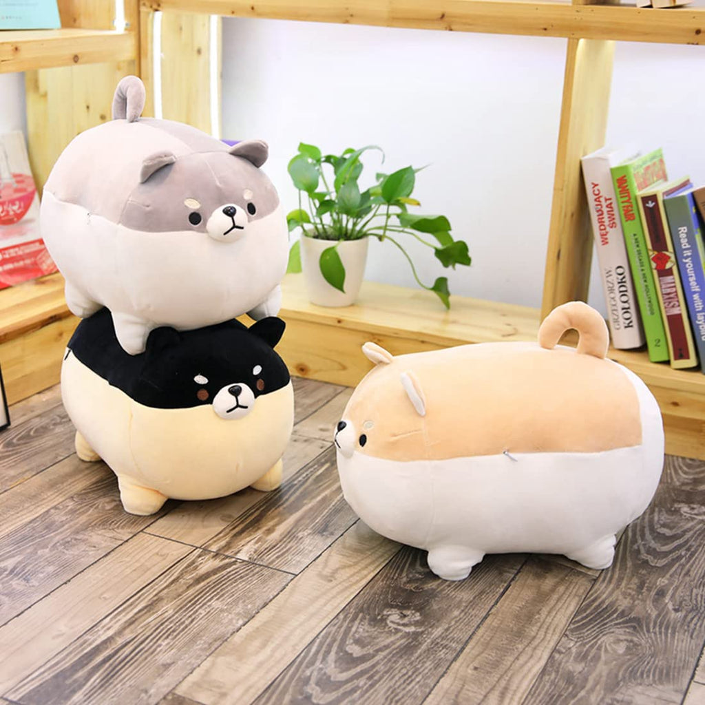 EHOTONG Shiba Inu Plush Pillow, 11.8in Black Corgi Stuffed Animal Hug Toy for Kids