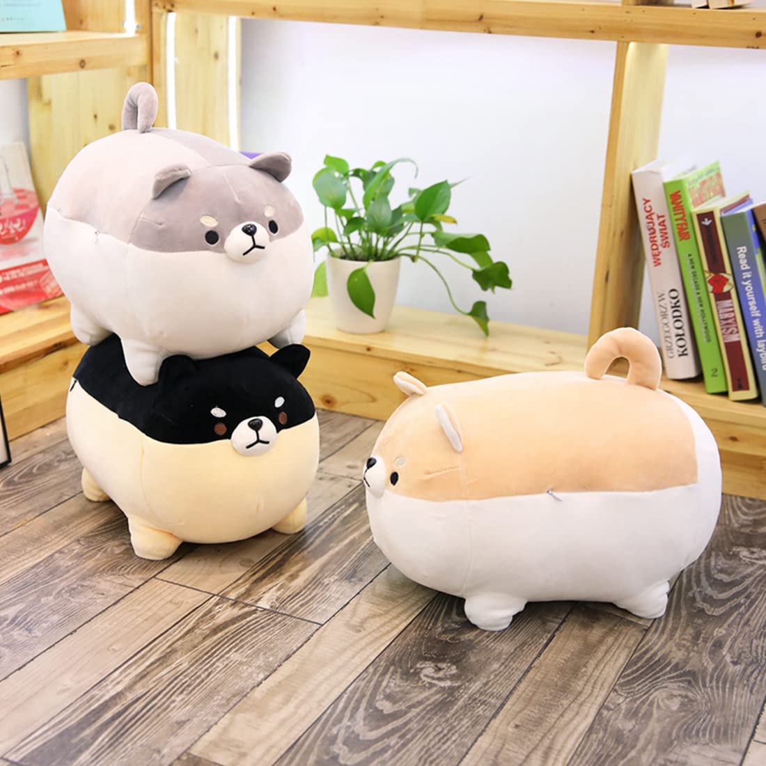 EHOTONG Shiba Inu Plush Pillow, 11.8in Black Corgi Stuffed Animal Hug Toy for Kids
