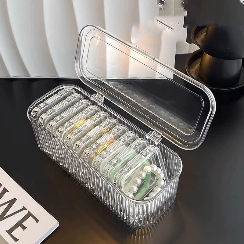 SHALVI Transparent Jewellery & Accessories Storage Box | Box MultiCompartment Organizer with Removable Grids | Plastic Organize