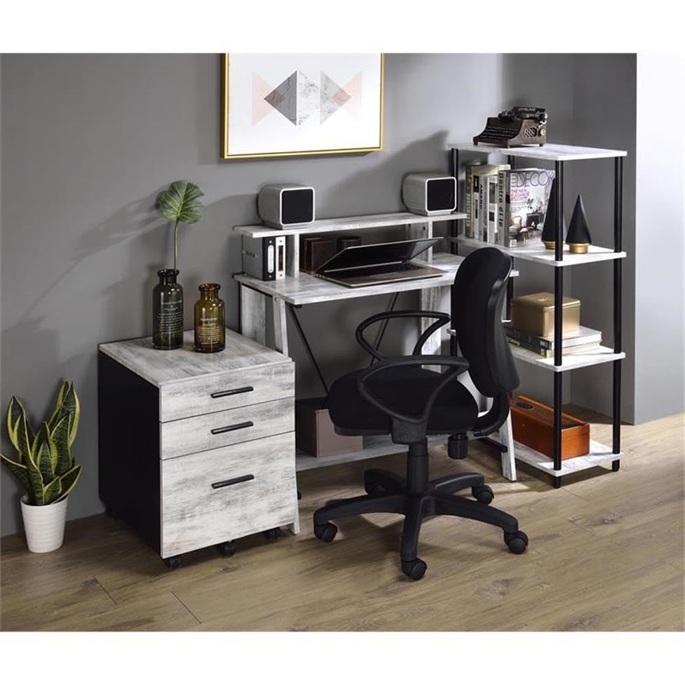 Acme Nypho 4 Wooden Shelves Rectangular Bookshelf In Antique White And Black