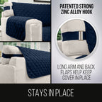 Sofa Shield Patented Sectional Slip Cover, Large Cushion Protector, Reversible Stain And Dog Tear Resistant Slipcover, Quilted Microfiber 30X30” Seat, Washable Covers For Dogs Pets Kids, Navy Sand