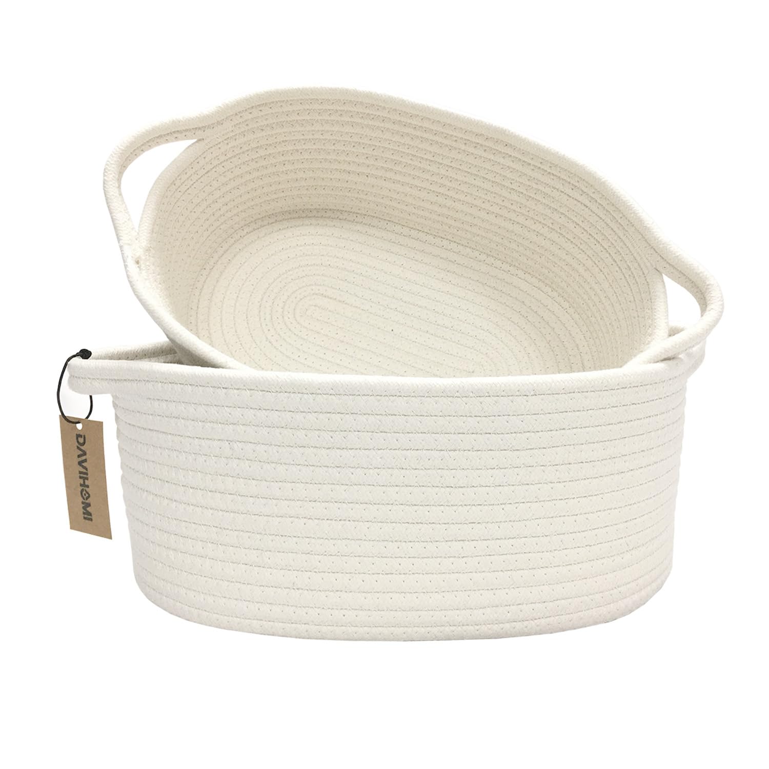 DAVIHOMI 2-Piece Small Woven Storage Basket for Organizing|Cotton Rope Basket for Closet Shelving Storage|Gift Basket for Empty 