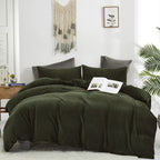 CLOTHKNOW Full Comforter Set Velvet Soft 3Pcs Dark Green Fluffy Bedding Comforter Sets Cozy Army Comforter Hunter Green Full Siz