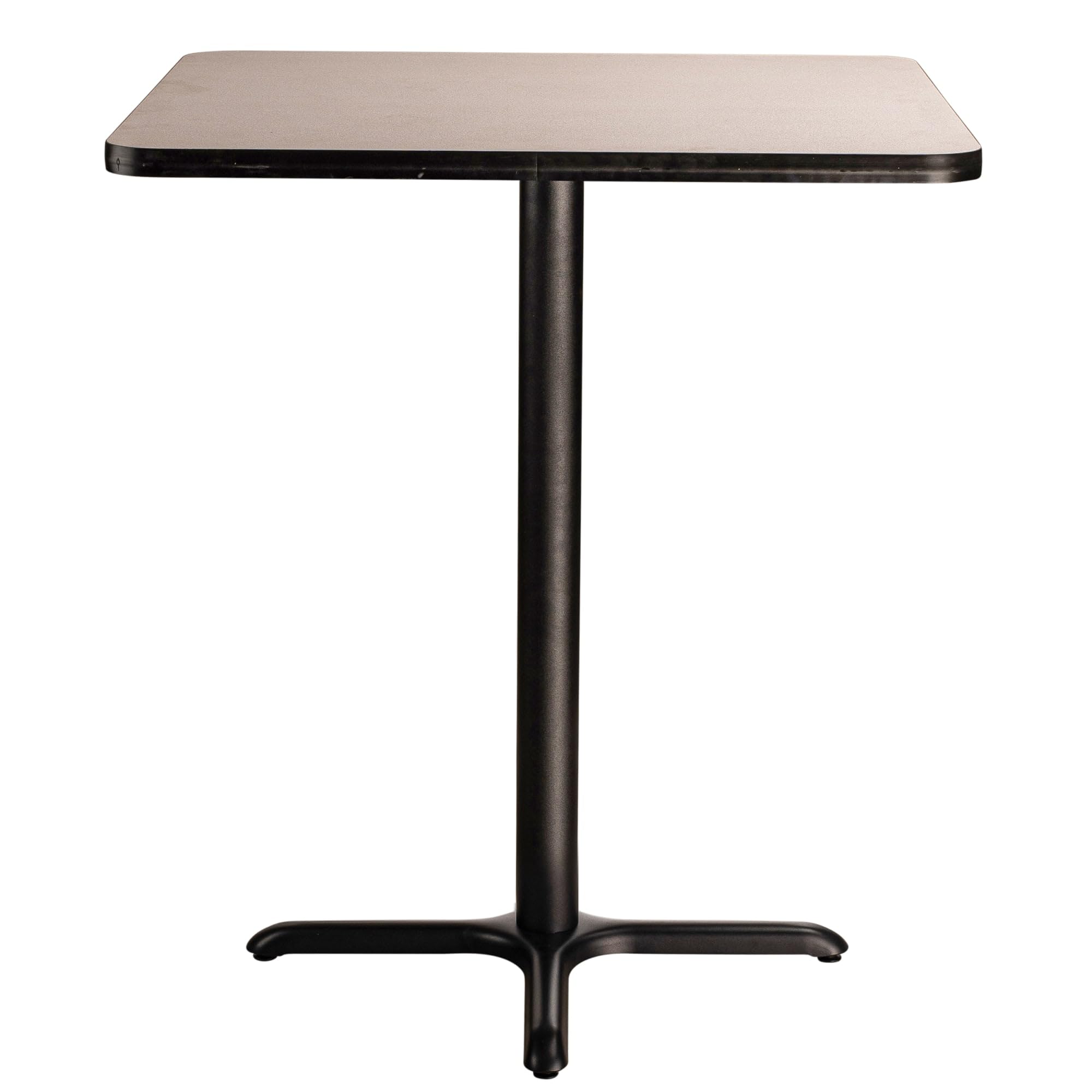 National Public Seating NPS 36" Square Cafe Table with X Base, 42" Height, Particleboard Core/T-Mold, Grey Nebula Top, Black Frame