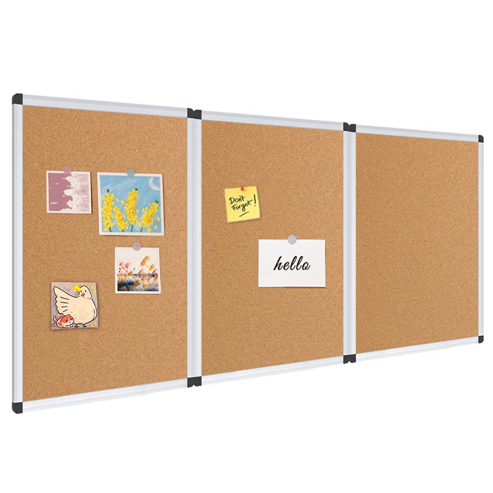 Viz-Pro Cork Notice Board, 24 X 18 Inches, 3 Pack, Silver Aluminium Frame