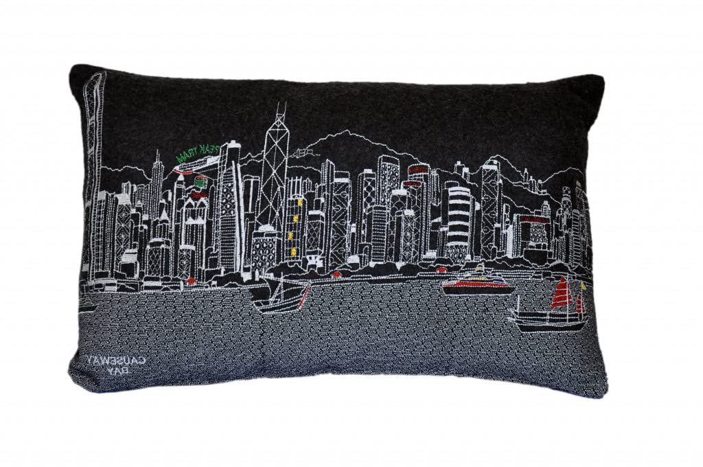 HomeRoots Grey 24' Black Hong Kong Nighttime Skyline Lumbar Decorative Pillow