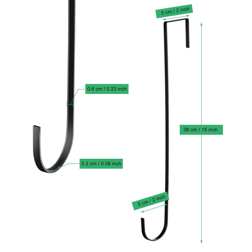 15 Inch Wreath Hanger Hooks Over Door Metal Hooks Practical Clothes Towel Hanger Hooks For Christmas Front Door Decorations (Bla