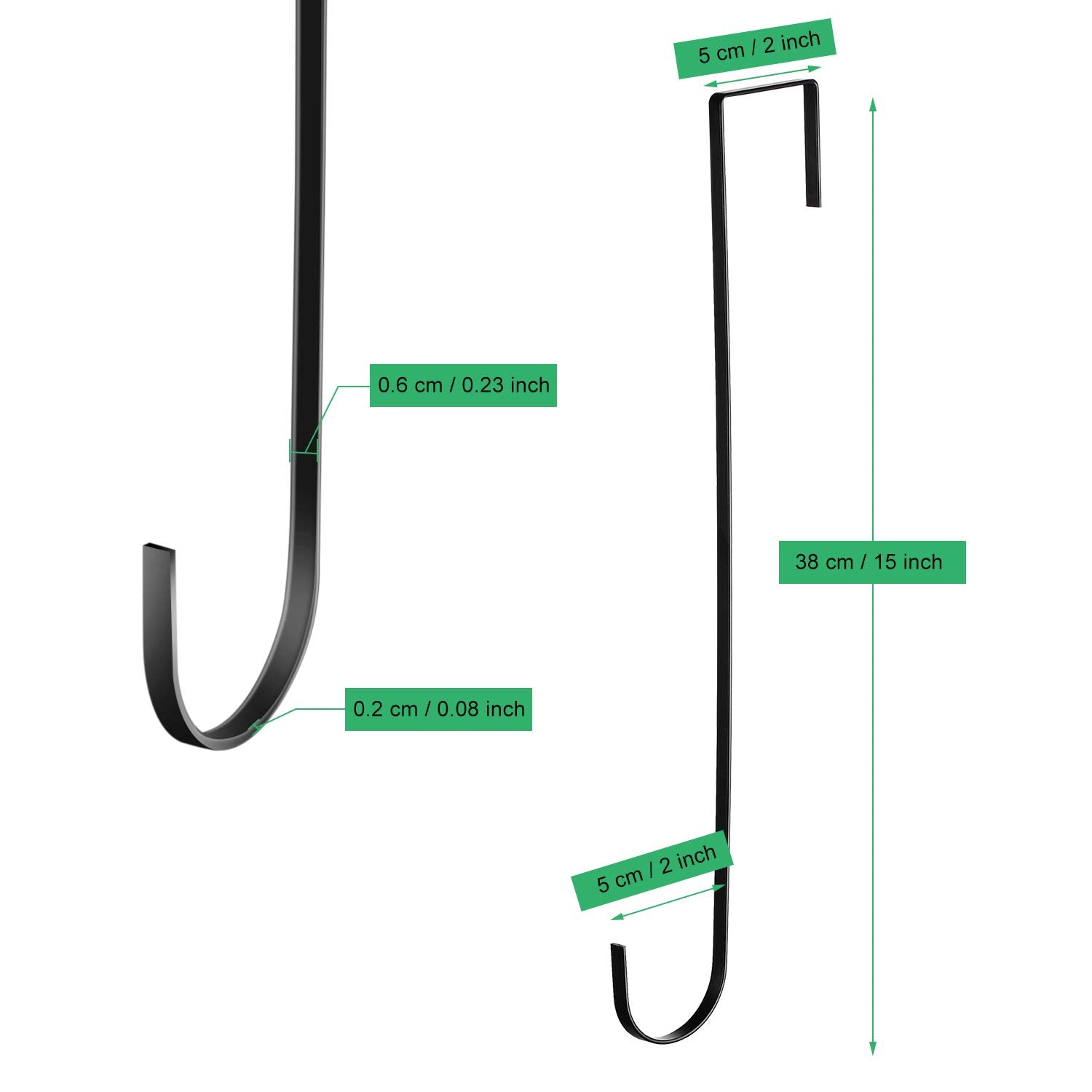 15 Inch Wreath Hanger Hooks Over Door Metal Hooks Practical Clothes Towel Hanger Hooks For Christmas Front Door Decorations (Bla