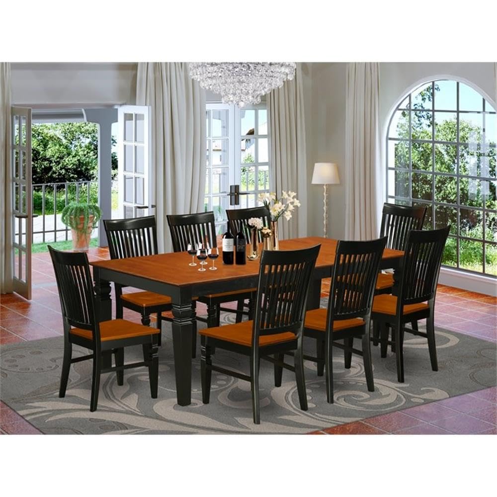 East West Furniture Lgwe9-Bch-W 9 Piece Modern Dining Table Set Includes A Rectangle Wooden Table With Butterfly Leaf And 8 Dining Chairs, 42X84 Inch, Black & Cherry