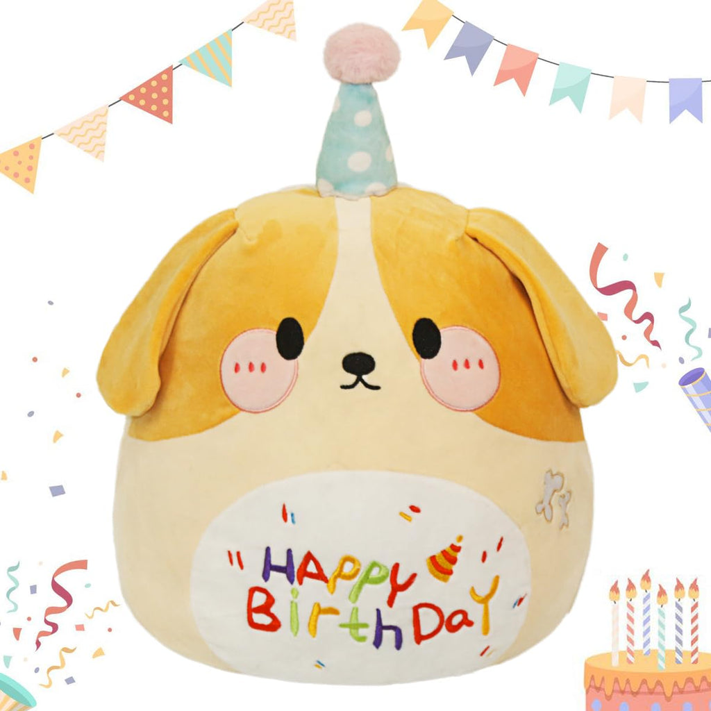 ARELUX 18in Cute Dog Plush Soft Dog Stuffed Animal Birthday Pillow Puppy Plushie Toy Happy Birthday Party Decoration Plushies Fr