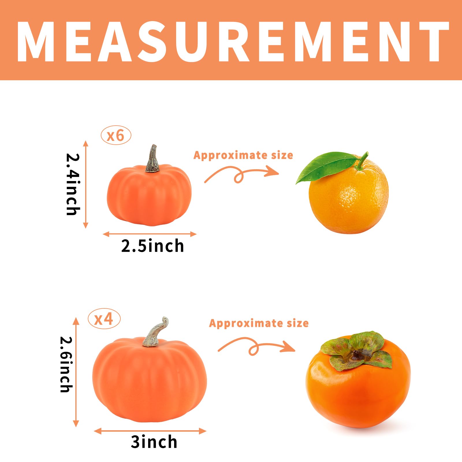 Ghrdopy Fake Pumpkins,10 Pcs Plastic Pumpkins, Orange Artificial Pumpkins For Decorating Thanksgiving Halloween Seasonal Holiday