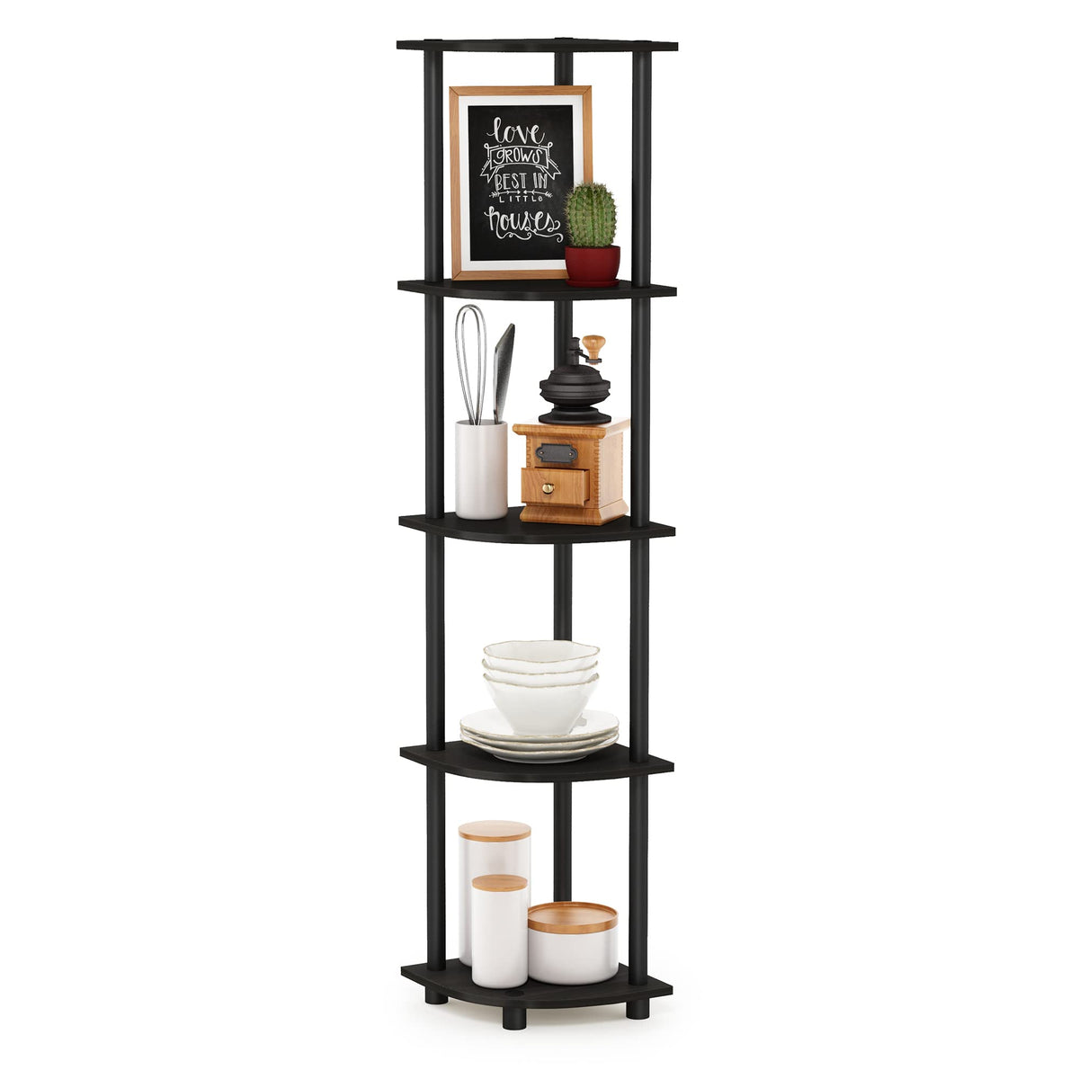 Furinno Turnntube 5 Tier Corner Display Rack Multipurpose Shelving Unit, 1Pack, Espresso/Black
