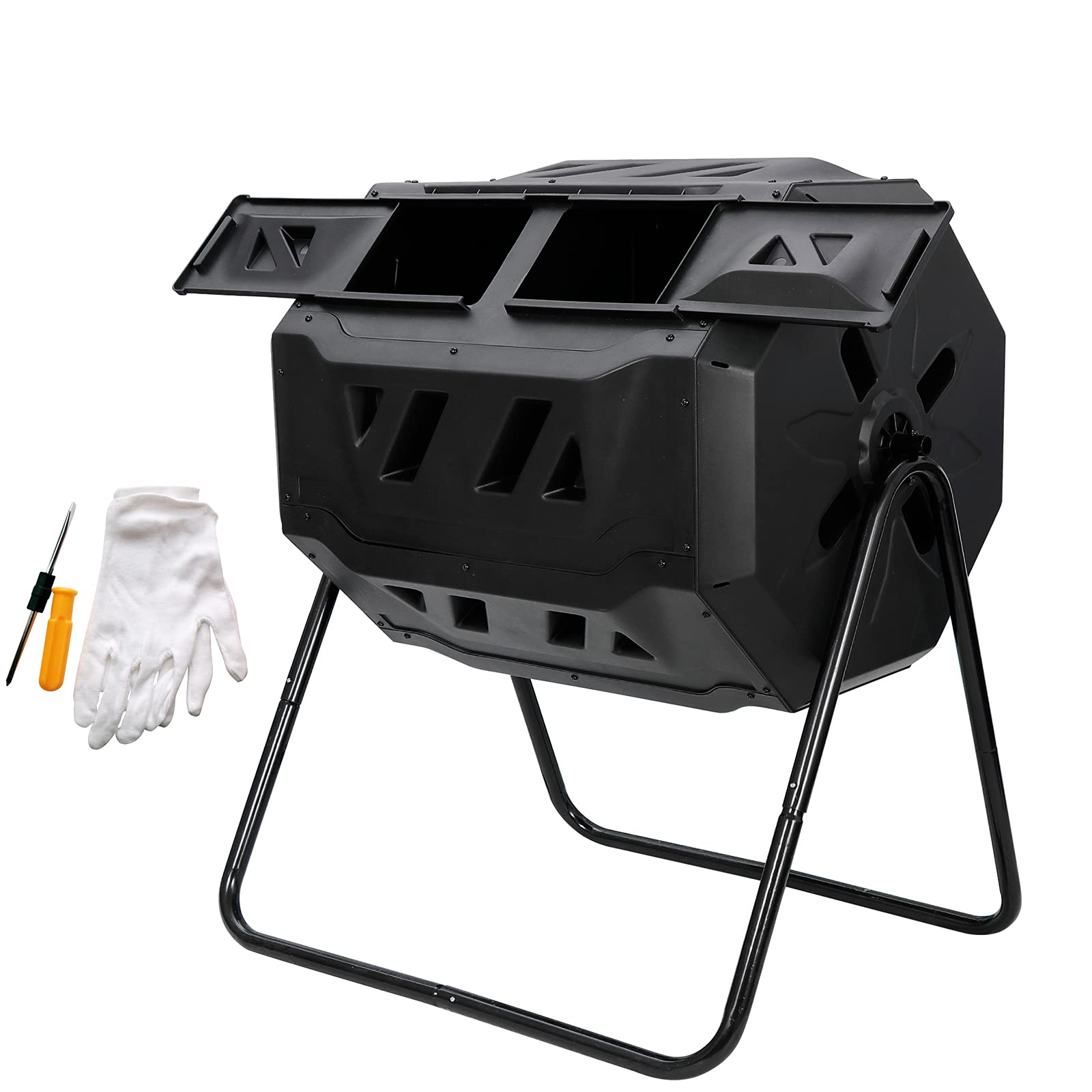 Nouva 43 Gallon Large Composting Tumbler Dual Rotating Chamber Garden Composter Bin Compost Bin with Steel Frame Outdoor Garden 