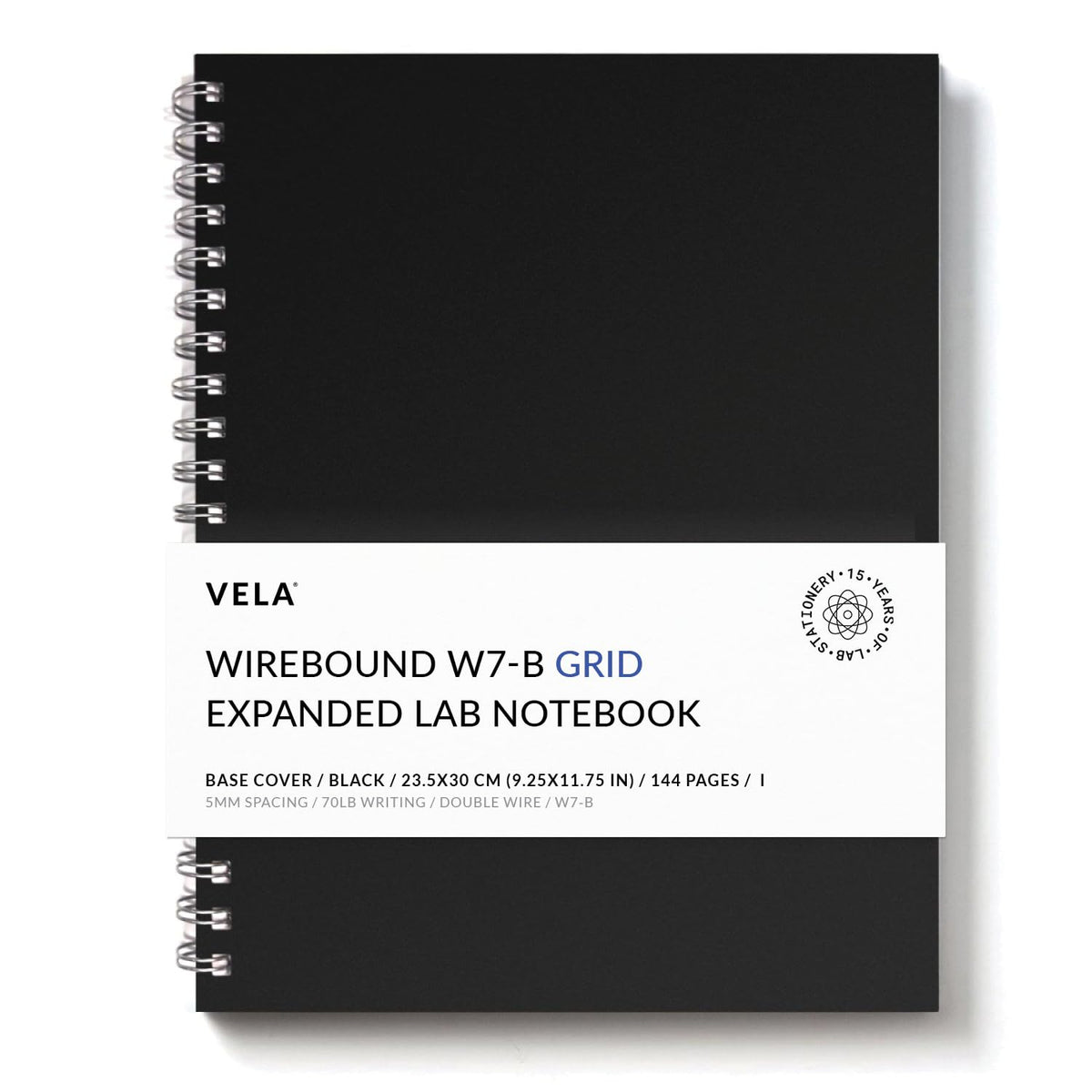 Vela Sciences Advanced W7-B Expanded Wirebound Lab Notebook, 9.25 X 11.75 In (23.5 X 30 Cm), 144 Pages, Double Wire Looped, 70Lb