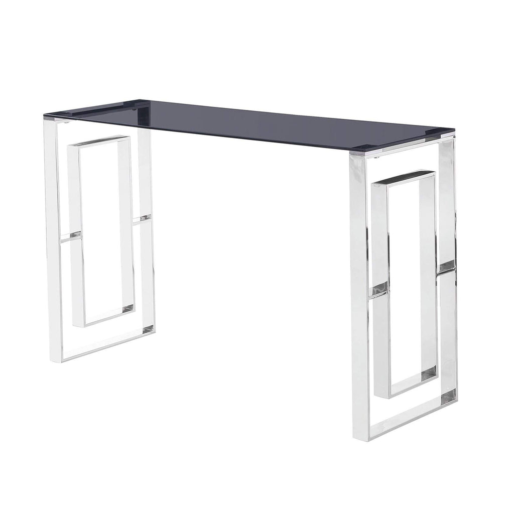 Best Master Mallory Stainless Steel And Smoked Glass Console Table In Silver