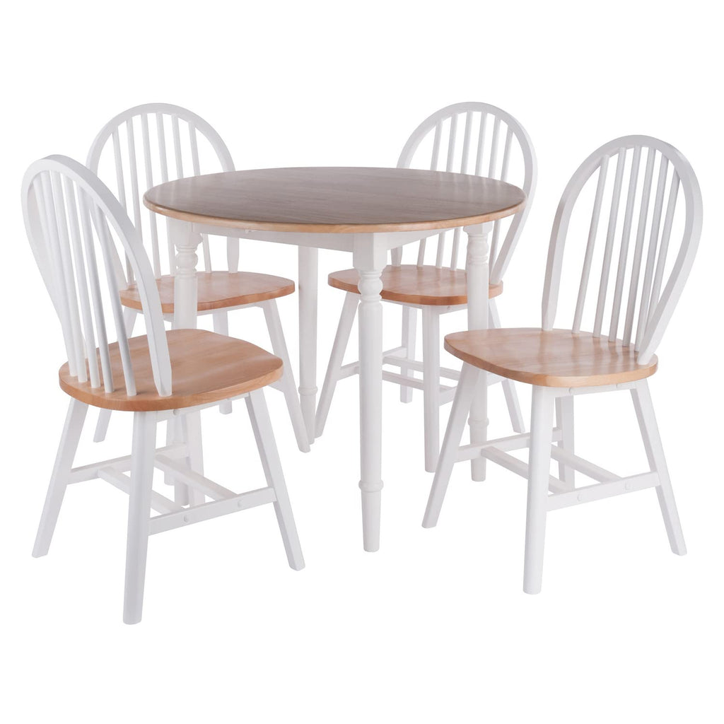 Sorella 5-Pc Drop Leaf Dining Table with Windsor Chairs - Natural and White