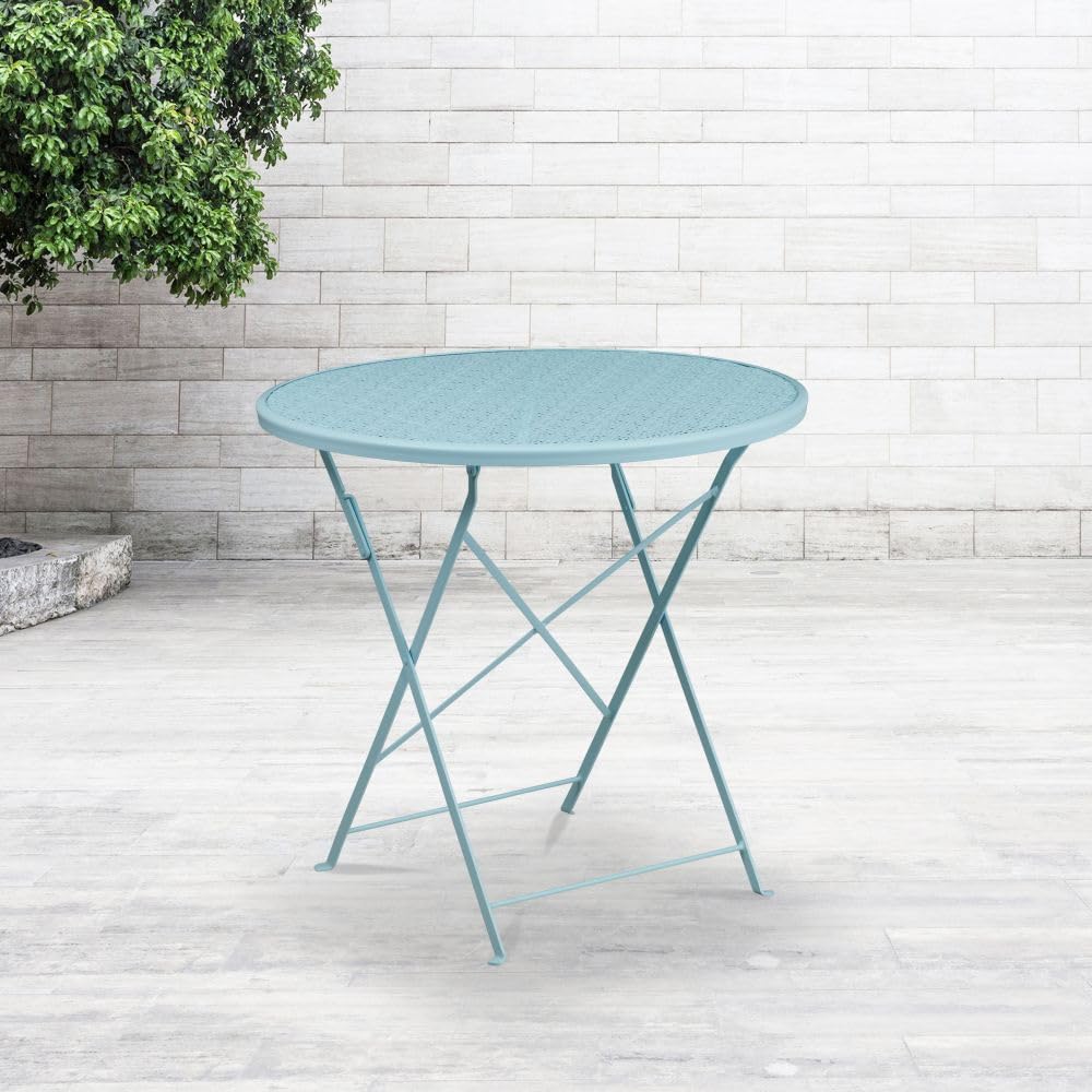 Flash Furniture Oia Commercial Grade 30" Round Sky Blue Indoor-Outdoor Steel Folding Patio Table