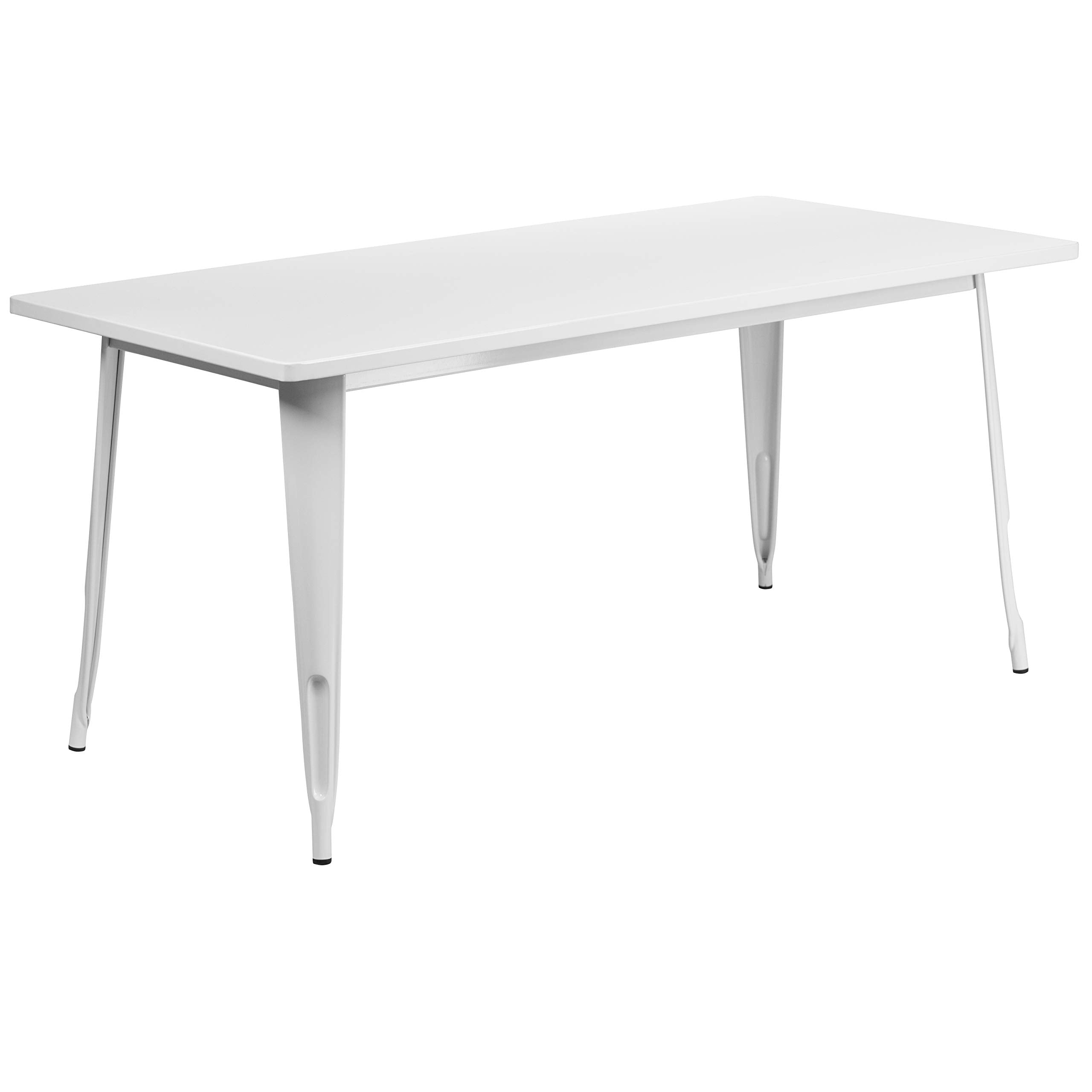 Flash Furniture Commercial Grade 31.5" x 63" Rectangular White Metal Indoor-Outdoor Table Set with 4 Arm Chairs
