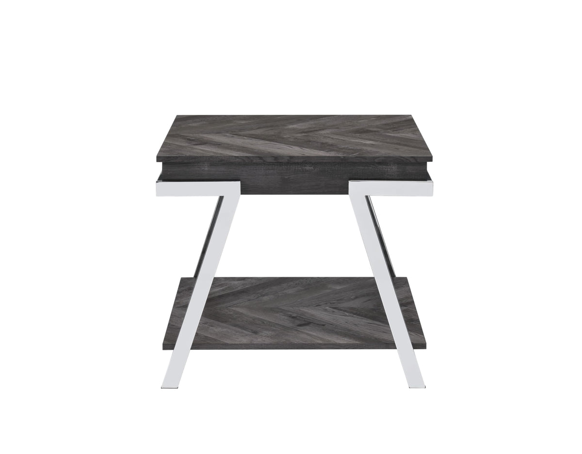Steve Silver Roma End Table, Dark Grey/Chrome, for Living Room, Home Office, Contemporary Style, Bottom Storage, Living Space, 26 x 23.5 x 23.75, Grey/Silver