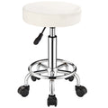 FNZIR Adjustable Stool with Wheels Round Rolling Stool for Spa Salon Massage Office Stool Chair White