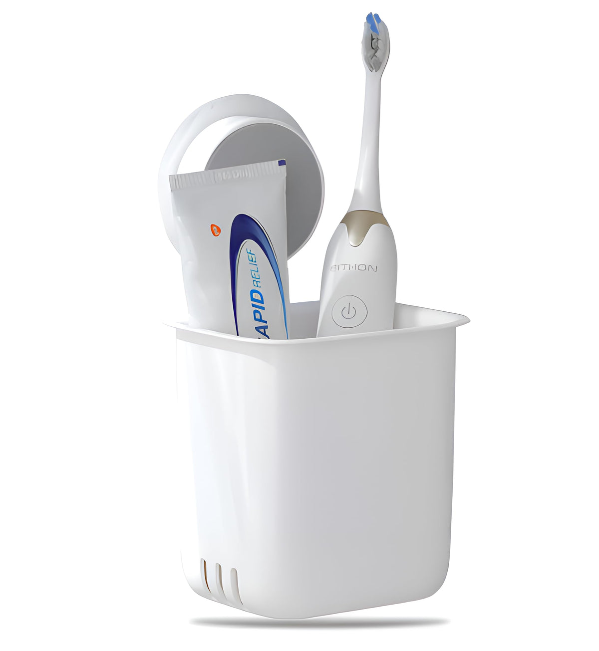 ZYNCORIA Wall Mounted Toothbrush Holder | No Drill Self Adhesive Bathroom Organizer | Multifunctional Organizer for Toothbrush, 