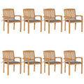 vidaXL 8X Solid Teak Wood Stacking Patio Chairs with Cushions Wooden Garden Dining Chairs Stackable Backyard Chairs Balcony Armc