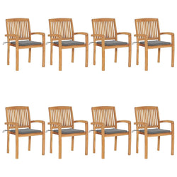 vidaXL 8X Solid Teak Wood Stacking Patio Chairs with Cushions Wooden Garden Dining Chairs Stackable Backyard Chairs Balcony Armc