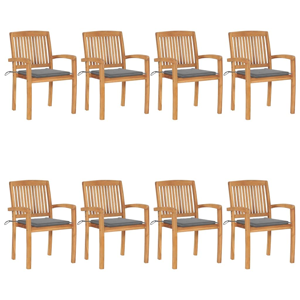 vidaXL 8X Solid Teak Wood Stacking Patio Chairs with Cushions Wooden Garden Dining Chairs Stackable Backyard Chairs Balcony Armc