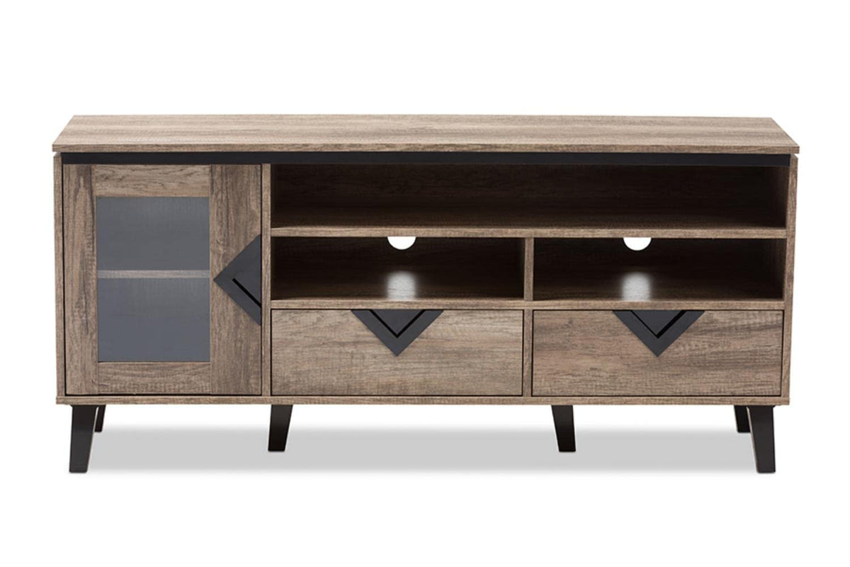 Baxton Studio Cardiff TV Stand/Light Brown/Contemporary/Particle Board with PU Paper/Plastic (Handles and Legs)