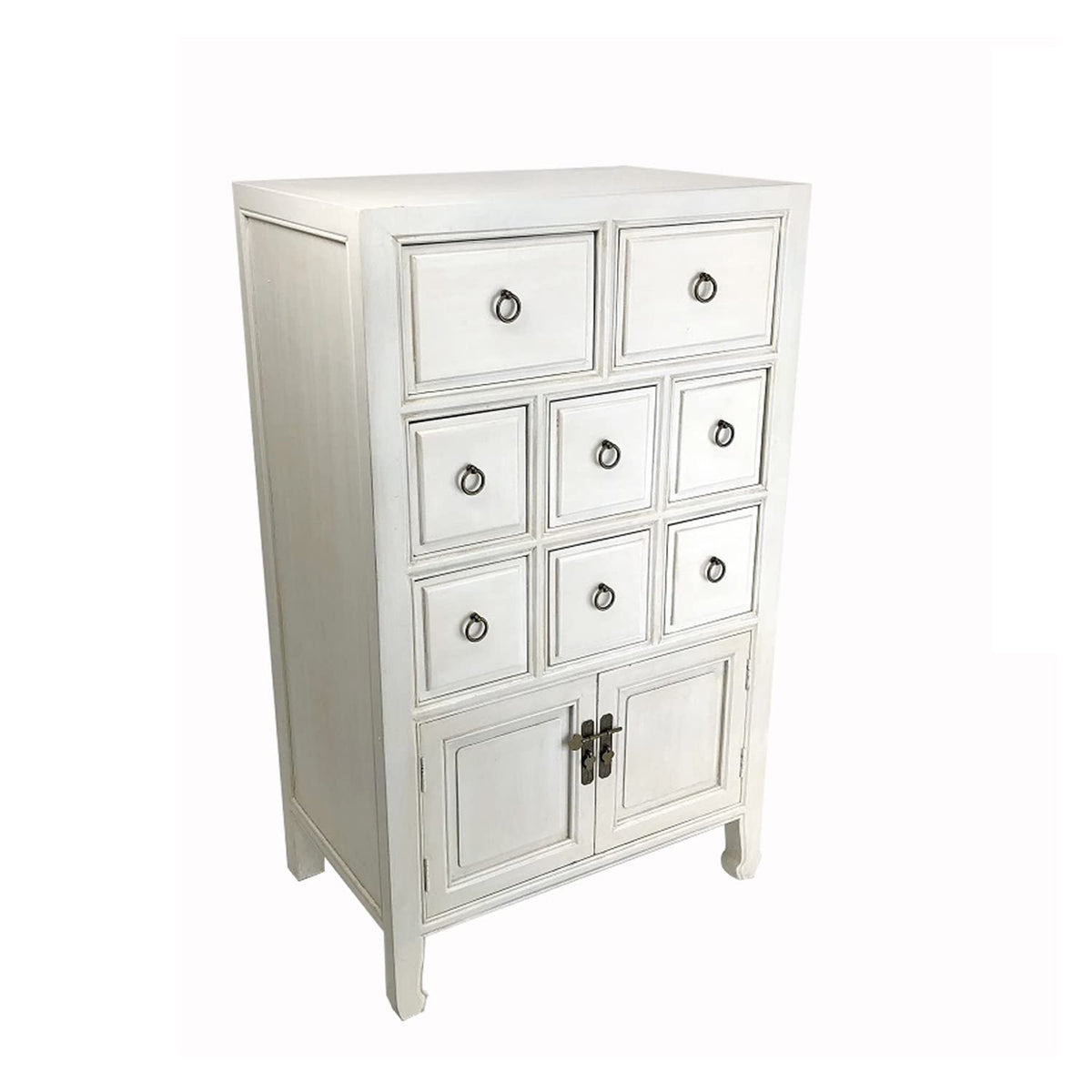 Benjara Wooden Chest With 8 Drawers And 2 Door Cabinets, White