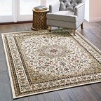 HomeRoots Polypropylene 7' x 10' Ivory Beige Machine Woven Oriental Indoor Area Rug