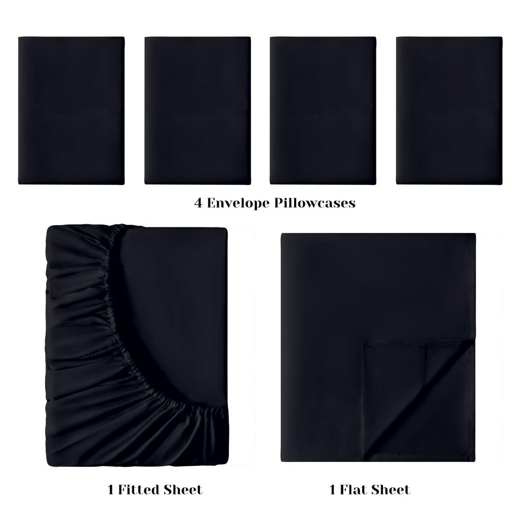 Bysure 6 Pieces Bed Sheets Set(Queen, Black) - Hotel Luxury Super Soft 1800 Thread Count 100% Microfiber Sheets With Deep Pocket