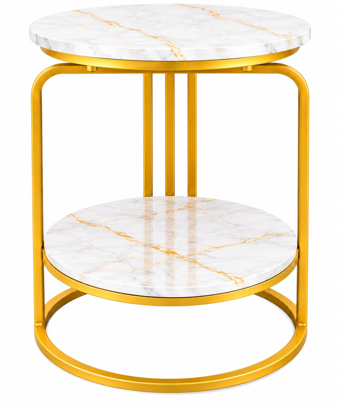 2Tier Round Coffee Table With Metal Frame | Modern Wooden Side Table For Living Room, Bedroom & Sofa | Round End Table With Sto
