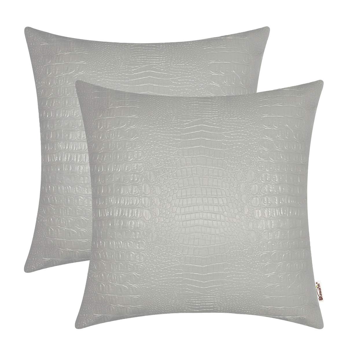 BRAWARM Faux Leather Pillow Covers 20 X 20 Inches, Gray Leather Pillow Covers Pack of 2, Crocodile Leather Decorative Throw Pill