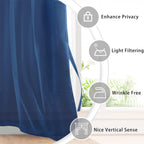 Hiasan Sheer Curtains For Bedroom With Tiebacks, Grommet Light Filtering Extra Wide Voile Texture Window Curtains For Living Room, Kids' Room And Nursery, Navy Blue, W70 X L84, 2 Soft Drape Panels