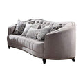 Benjara Vintage Fabric and Wood Button Tufting Sofa with 5 Pillows, Gray