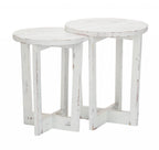 HomeRoots Distressed White Wood 24' Rustic Modern Farmhouse White Round End Table