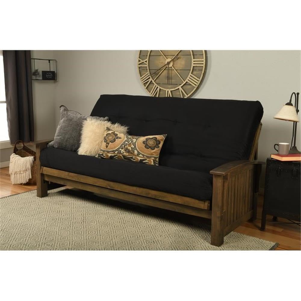 Kodiak Furniture Washington Queen Size Futon Frame and Mattress Set - Wood Futon Frame with Mattress Included in Suede Black Color